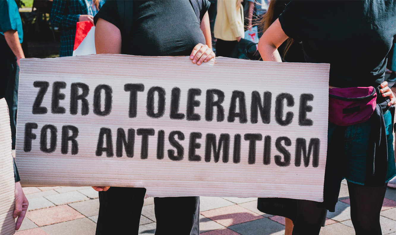 people holding anti-semitism sign