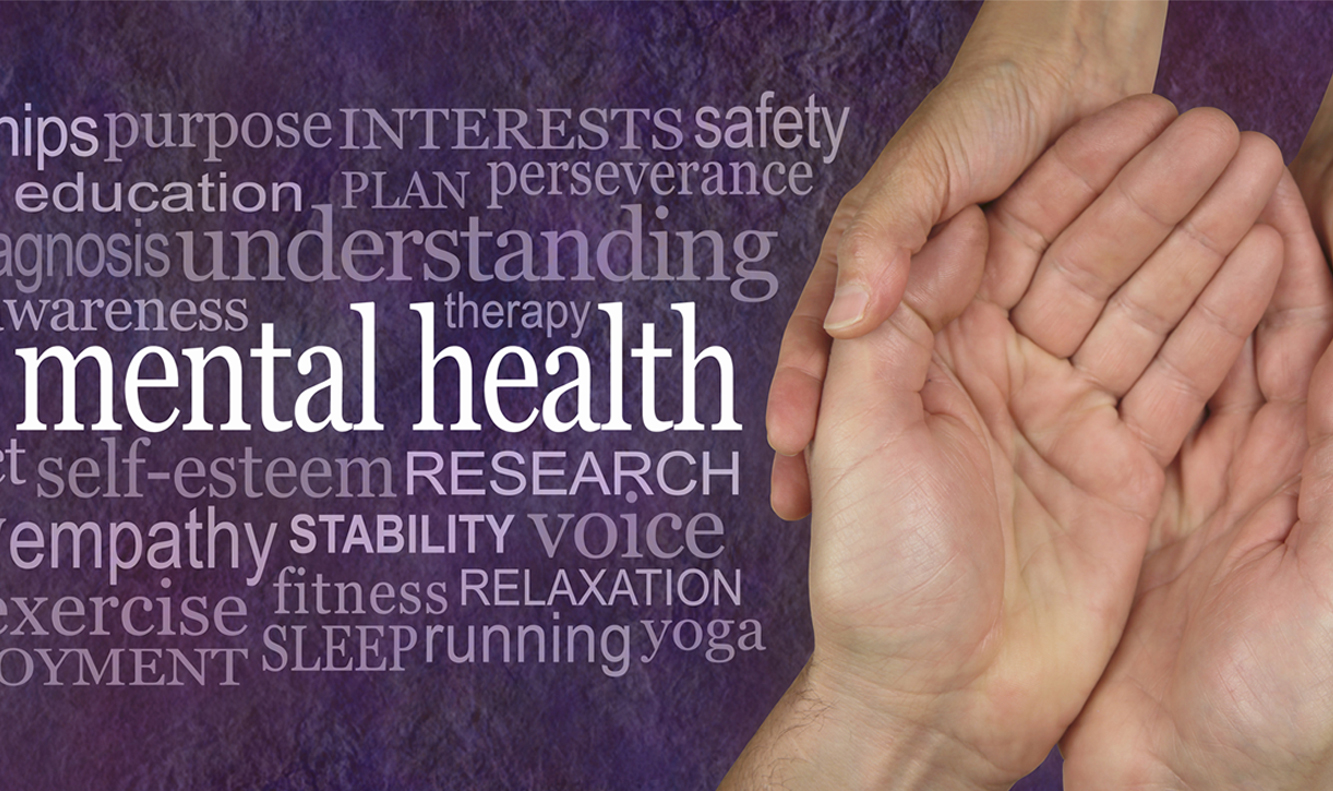 mental health word image and hands